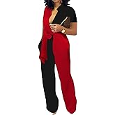 Xinlees Women‘s Elegant Jumpsuits Casual Short Sleeve Fashion Print Long Pants Rompers Straight Club Outfits