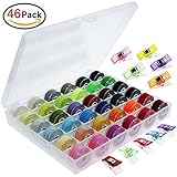 Homder 36 PCS Bobbins and Sewing Thread with Case and 10 Pcs Multicolor Wonder Clips(Assorted Colors Machine Thread)