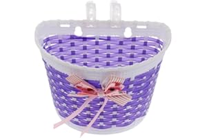 GSWPIP Kids Bike Basket, Wicker Handlebar Bicycle Basket for Boys Girls, Front Toddler Tiny Tricycle Baskets Strider Bike Accessories Small Scooter Arts and Crafts Bike Decoration Accessories Kit(Purple)