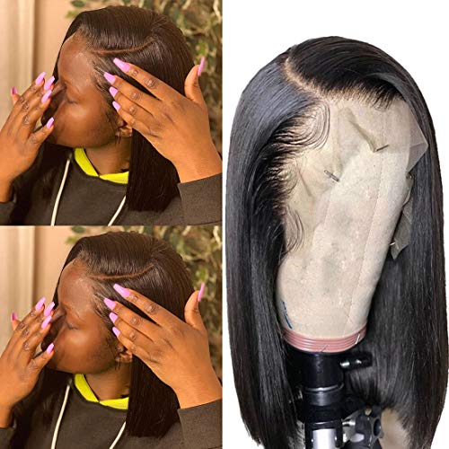 Geeta hair Human Hair Lace Front 13x4 Wigs Bob 150 Density Brazilian Virgin Human Hair Short Bob Wigs Straight Hair Natural Colo (8 Inch, 13x4 lace front wigs bob)
