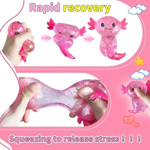 Last page® Axolotl Squishy Stress Relief Toy – Glitter Fidget Toy Cute Salamander Squeeze Toy for Kids & Adults, Party Favor Desk Fidget