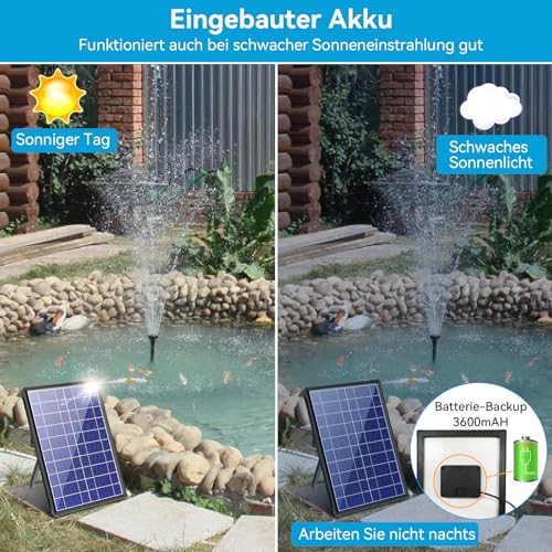 POPOSOAP Solar Fountain 8 W with 3600 mAh Backup Battery, Dry Run Protection Water Pump for Pond, Bird Tray, Aquatic Decor