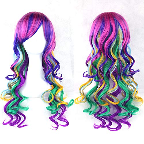 70cm Long Women Hair High Temperature Fiber Wigs Pink Blue Synthetic Hair Cosplay Wig,4 / Ahaal,28inches