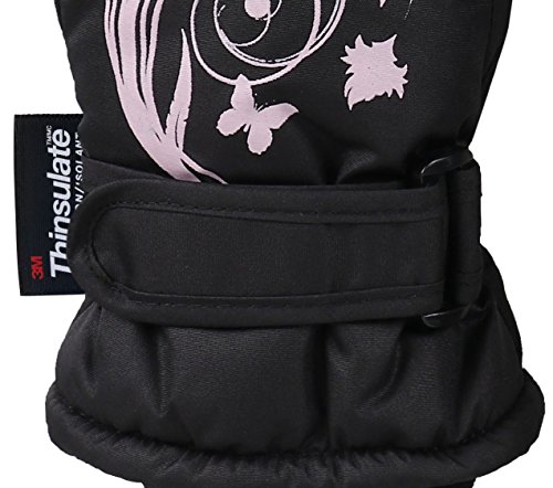 SimpliKids Girl's Waterproof Winter Snowboard Ski Gloves, Black, M(7-9Y)