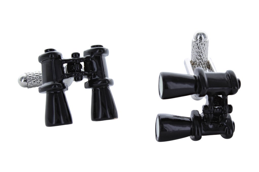Binoculars Field Glasses Cufflinks Presented In Onyx Art Cufflink Box, One size, Silver