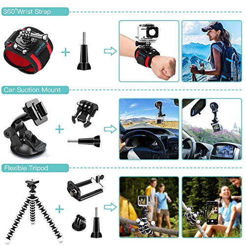 SmilePowo 42-in-1 Accessories Kit for GoPro Hero8 7 Black/GoPro Fusion/Hero6 Black /Hero5 Black/Hero Session/Hero4 3+ 2 1 Black/Hero (2018)/Silver/AKASO/Campark/APEMAN/SJCAM/Max with Car Suction