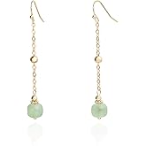 14K Gold Plated Handmade Green Crystal Jade Bead Dangling Drop Earrings for Women