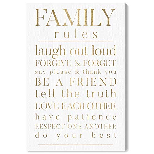 Typography and Quotes Wall Art Canvas Prints 'Family Rules Gold' Family Quotes…