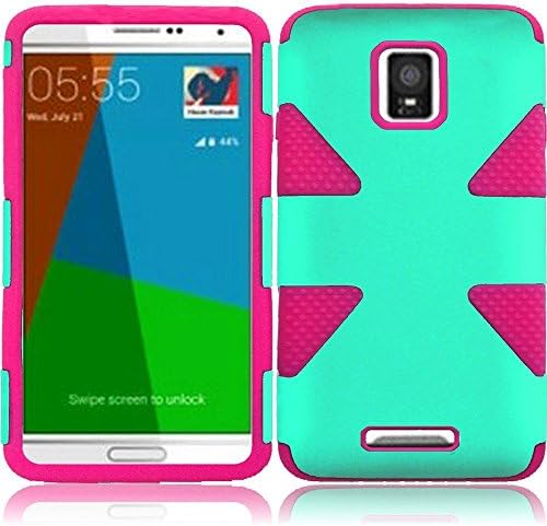 Samsung Galaxy Note 4 Case, Heavy Duty Hybrid 2 Piece Dual Layer Combo Hard Shell Exterior and Light Soft Silicone Rubber Interior Protector Cover by MEGATRONIC - Teal/Hot Pink [With FREE Stylus Pen + Anti Scratch Clear LCD Screen Protector + Car Charger + Microfiber Cleaning Cloth]
