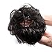 Bella Hair 100% Real Human Hair Scrunchie Messy Bun Hair Pieces for Women, Natural Looking Elastic Wavy Curly Up-Do Chignon Extensions (#1B Natural Black)