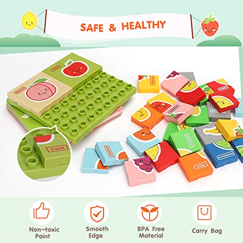 Wooden Jigsaw Puzzles with Learning Flash Cards, Wooden Block Puzzle Peg Board Set Educational Preschool Montessori Toddler Toys Gift for Boy Girl, Matching Canvas Bag, Colorful Vehicle Puzzle Set