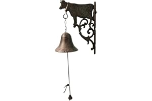 BestgiftEver Rustic Cast Iron Wall Bell With Embossed Cow Accent - Vintage Outdoor Dinner Bell - Farmhouse Classic Yard Decor for Countryside or Contemporary Home Styles