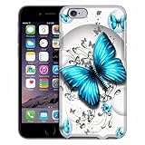Apple iPhone 6 Case, Snap On Cover by Trek Highlighted Butterfly Blue on White Case