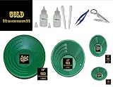 VAS 10 PC Gold PANNING KIT #48-G 4 Gold Pans, 4 Sizes Dual RIDGES & Fines & Flowers SNIFTER & TWEEZER Set