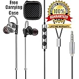 LTI-DIRECT Premium Quality Aluminum Housing Wired Earphones Headphones With Mic Remote Bass Stereo Earbuds For All Smartphone Android iOS With 3.5MM Jack ( Black Gray) Lifetime Replacement