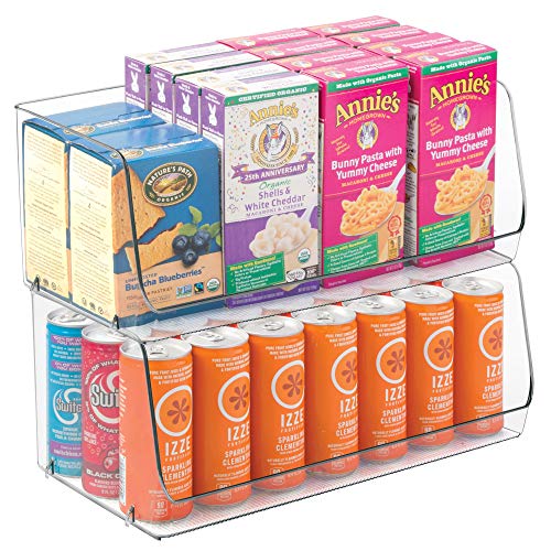 mDesign Stacking Organizer Bins for Kitchen, Pantry, Office, Bathroom - Pack of 2, Wide Large, Clear