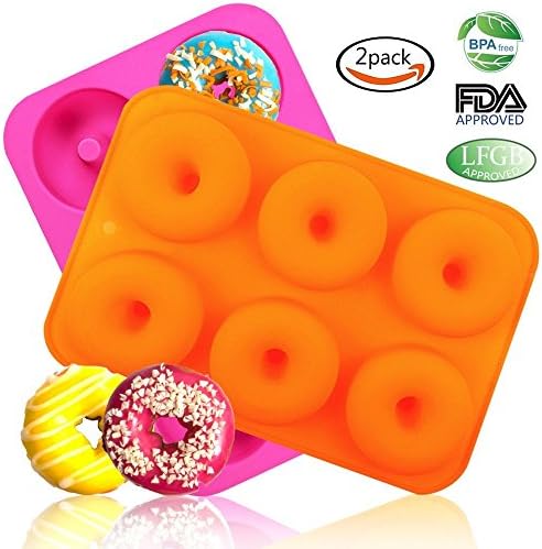 Carrolliwfkk(2pcs) 6-Cavity Silicone Donut Baking Pan/Non-Stick Donut Mold, Dishwasher, Oven, Microwave, Freezer Safe