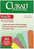 Medline Curad Neon Adhesive Bandages, Natural, 50 Count