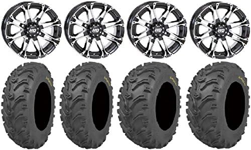 Bundle - 9 Items: STI HD3 12" Wheels Machined 25" Bear Claw Tires [4x110 Bolt Pattern 10mmx1.25 Lug Kit]