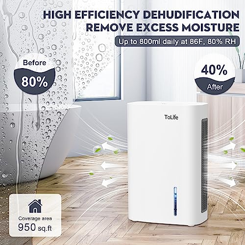 Dehumidifiers for Bathroom, 62 OZ Dehumidifier with Auto Shut Off, Sleep Mode (950 sq. ft) Portable White Dehumidifier for Bedroom, Basement, Home, RV