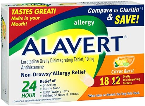 Alavert Allergy 24-Hour Relief (Citrust Burst Flavor Orally Disintegrating Tablets), Non-Drowsy, Antihistamine, 18 Count (Pack of 2)