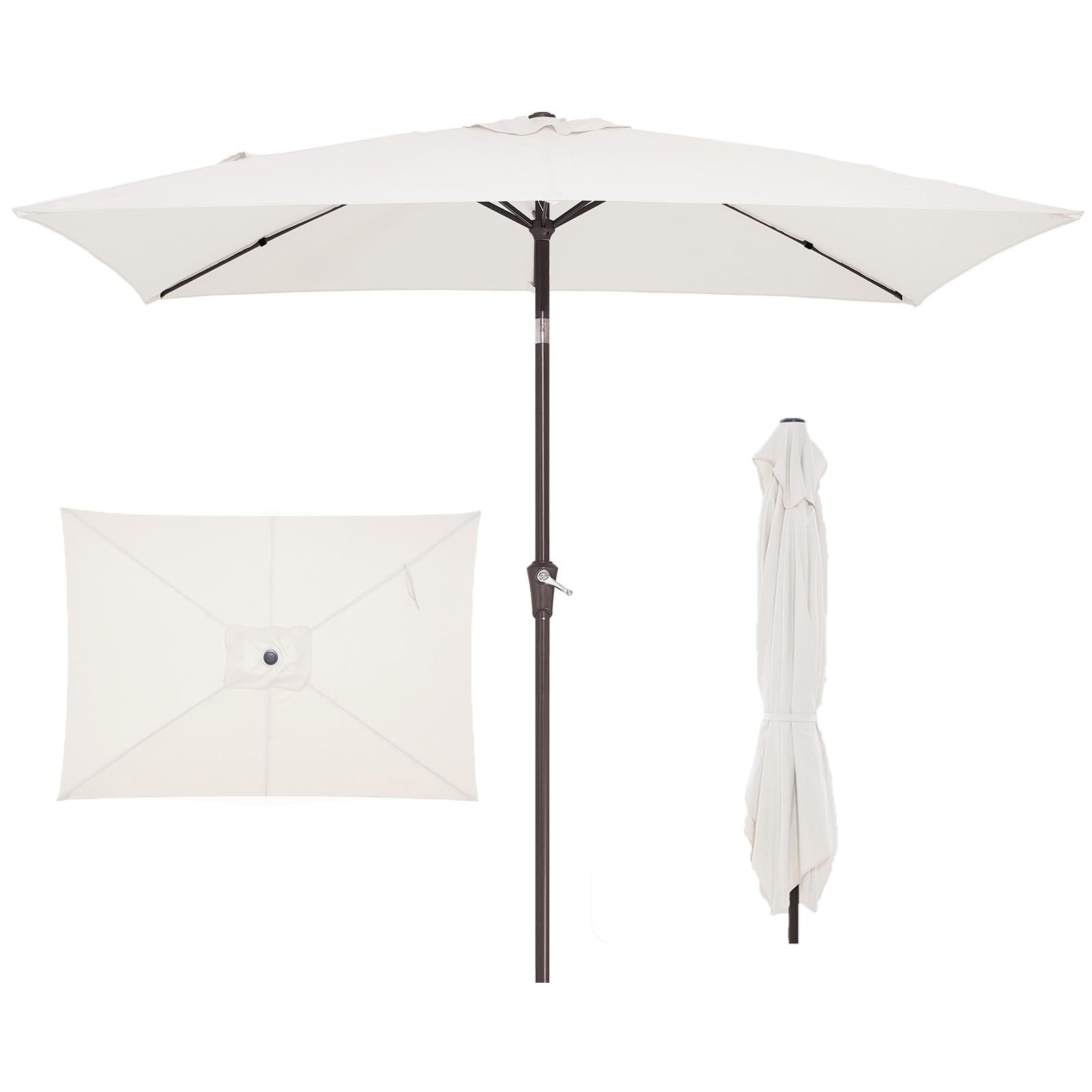 Photo 1 of ***MAJOR DAMAGE*** JEAREY 6.5x10 ft Rectangular Patio Umbrellas Rectangle Outdoor Umbrella with Push Button Tilt and Crank, Market Table Umbrella 6 Sturdy Ribs UV Protection for Poolside Garden Backyard Deck, Cream White