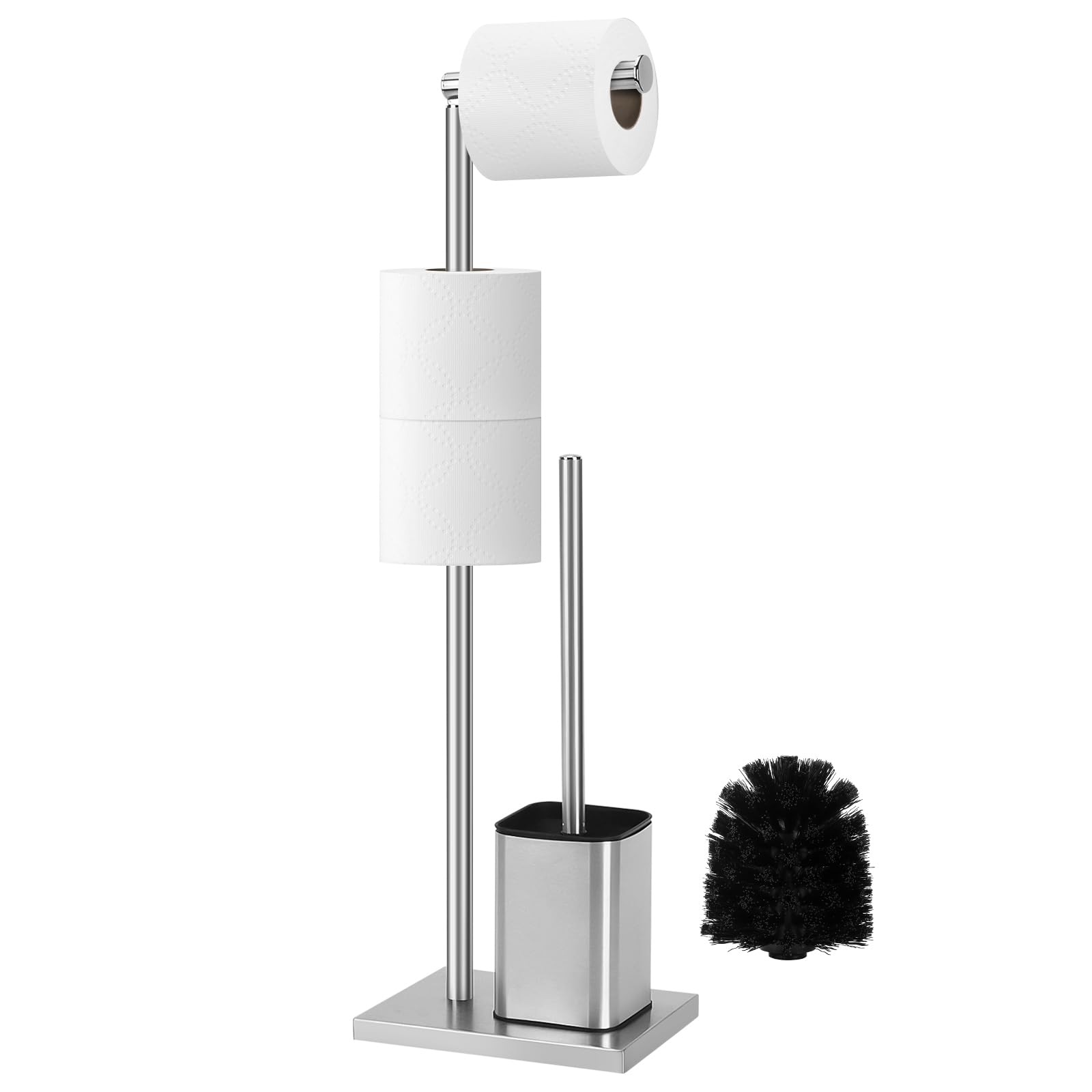 Topsky Free Standing Toilet Roll Holder with Toilet Brush - Stainless Steel Toilet Roll Stand - Toilet Brush and Holder for Bathroom (Siliver)
