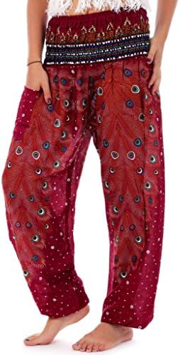 One Tribe Apparel Harem Pants for Women in Boho Plume Print Orange Spice