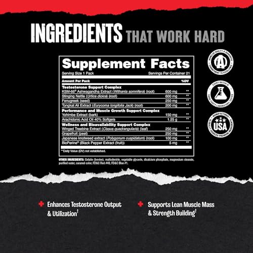 Animal Test Testosterone Booster for Men - Male Enhancing Supplement Libido Booster for Strength Athletes & Bodybuilders to Increase Stamina, Endurance, Muscle Growth, All-in-One Packs – 21 Day Cycle