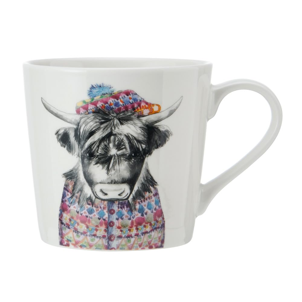 MIKASA TipperleyHill Fine China Mug, Highland Cow Print Mug for Coffee and Tea, China Coffee Cup, 380ml, Highland Cow Themed Collection, Ideal for Gifting