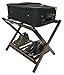 Deluxe Folding Wooden Luggage Rack with Shoe Shelf, Walnut Finish, Hotel Style