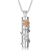 MIfloJew Rose Flower Urn Necklace for Ashes Stainless Steel Cylinder Ash Holder Pendant Cremation Jewelry for Ashes