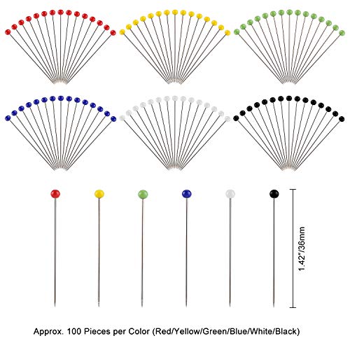 AKWOX 600 Pieces Sewing Pins, Sewing Kit (Glass Head Pins, Sewing Seam Ripper, Sewing Pin Cushion and Soft Tape Measure) for Dressmaking Jewelry Components Flower Decoration - Thumbnail 2