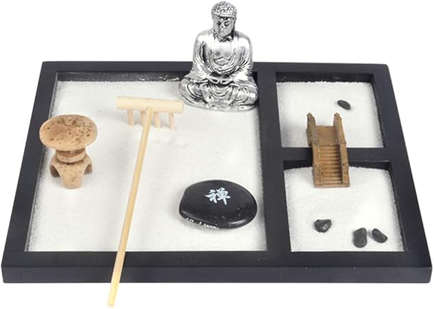 Heallily Holz Zen Sand Garten Meditation Figuren Sand Sand Sand Garten Miniatur Fur Buro Zuhause Schwarz Amazon De Garten