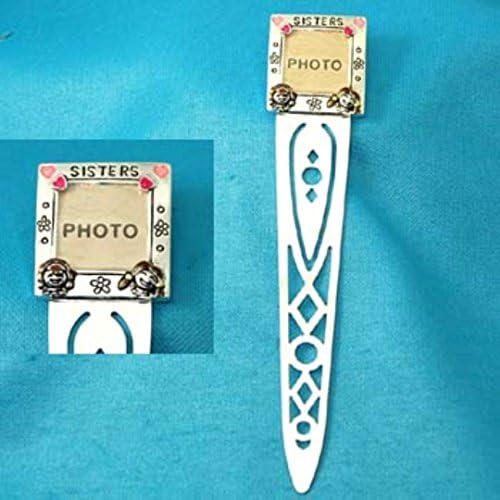 Sisters Photo Bookmark C09 Pink Hearts Flowers Silver Tone