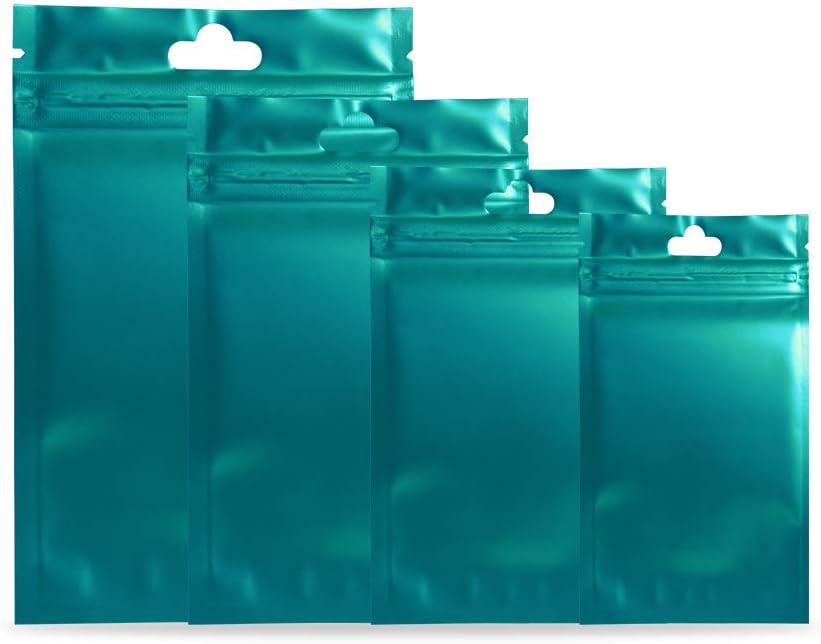 100 Pcs Aluminum Foil Bags Clear Zipper Pouches Ziplock Bags Hang Hole Heat Seal Pouch Bulk Food Storage Coffee Tea Candy Smell Proof (Matte Translucent Blue, 9x15cm (3.5x6") Thickness: 3 MIL)