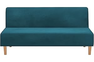 MIFXIN Armless Futon Slipcover Velvet Stretch Folding Sofa Cover Elastic Couch Furniture Protector for Foldable Futon Moving Sofa Bed Without Armrests (Velvet Deep Blue)