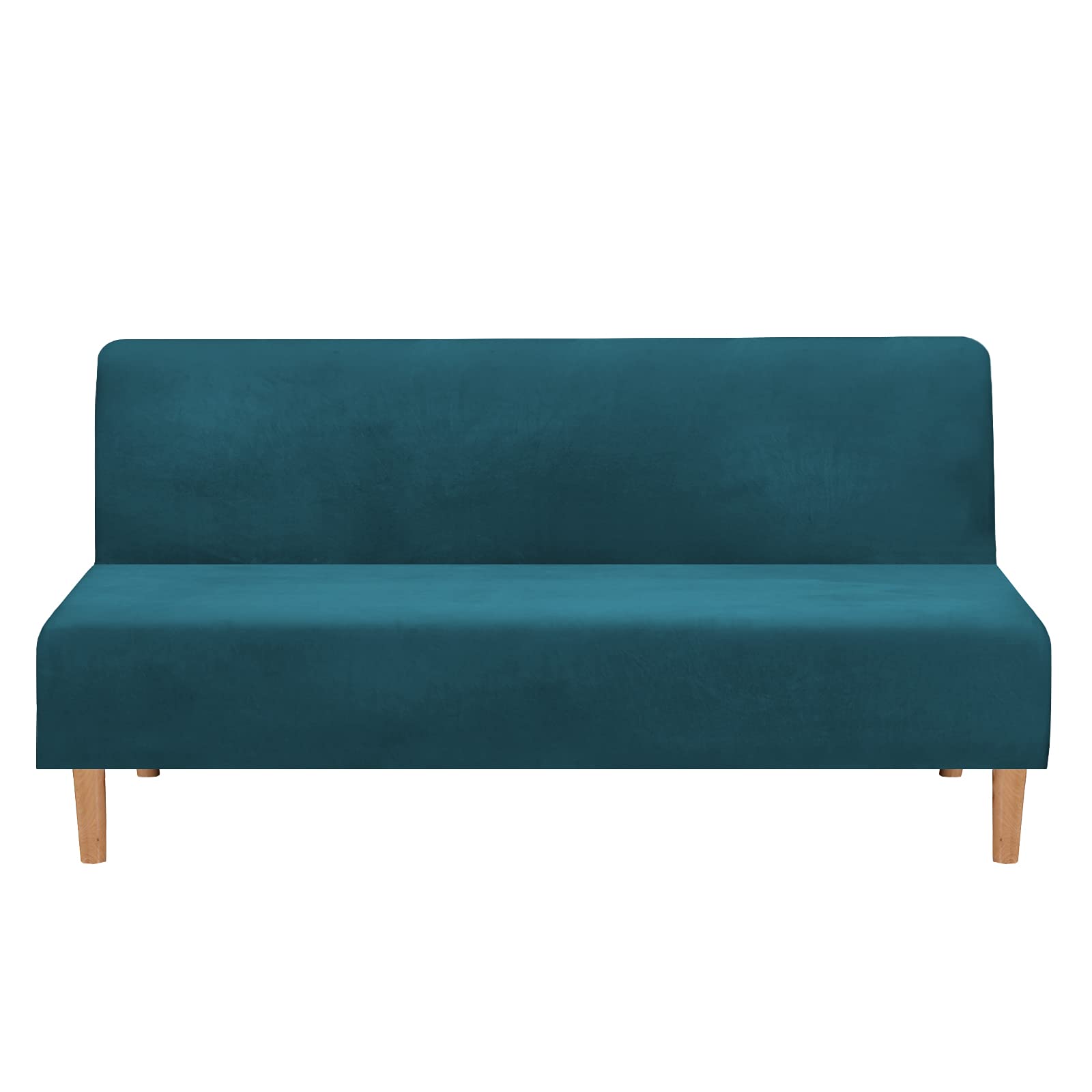 Mingfuxin Armless Sofa Bed Covers, Stretch Velvet Futon Couch Cover Thick Soft Cozy Sofa Bed Slipcover Furniture Protector Armless Folding Sofa Bed (Thick Velvet | Water Blue)