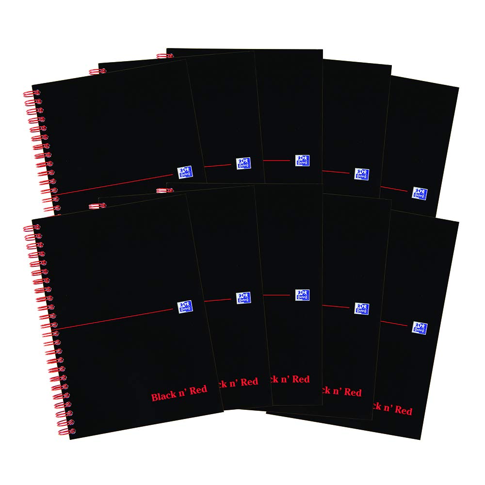 Oxford Black n' Red A5 Notebook, Card Cover Wirebound, Lined, 100 pages (Pack of 10)