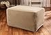 SureFit Home Décor Stripe Box Cushion Ottoman One Piece Slipcover, Stretch Form Fit, Polyester/Spandex, Machine Washable, Sand (SF37761)