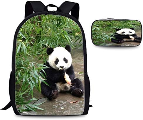 Lightweight Fashion Backpack for Mens and Women Casual Bookpacks with pencil bag Panda Eating Bamboo Shoot