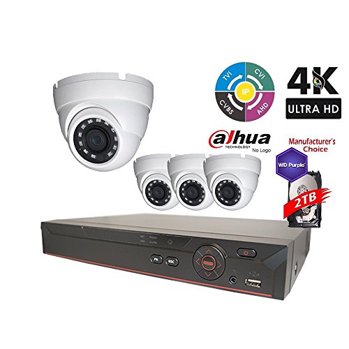 Dahua Penta-brid 1080P Security Package: 8CH 1080P Penta-brid XVR5108 5 in 1 (CVI TVI AHD IP and Analog) w/2TB Security Hard Drive+(4) 2MP Outdoor IR HDW1200 3.6MM Eyeball (NO LOGO OEM Local Support)