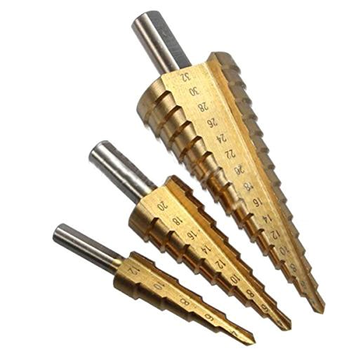 Malayas 3pcs 4-12/20/32mm Large HSS Steel Step Cone Drill Titanium Bit Hole Cutter