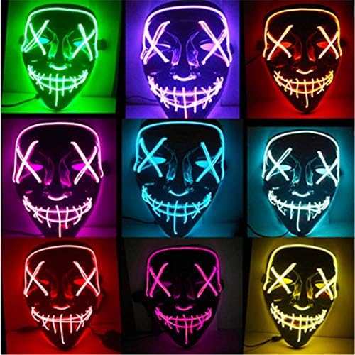 Halloween Mask LED Light Up Party Masks The Purge Election Year Great Funny Masks Festival Cosplay Costume Supplies Glow in Dark (Purple)
