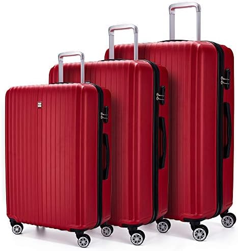 Luggage 3 Piece set Lightweight Hardshell with Spinner ABS Durable Suitcase 20 24 28 inch, Free Backpack Inside,Red