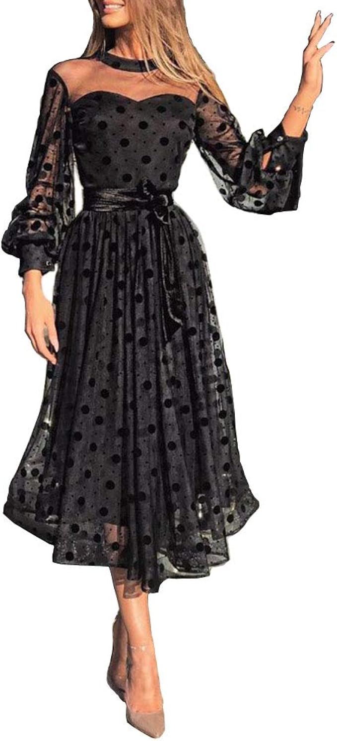 polka dot mesh maxi dress