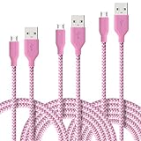 [3 Pack] Fasgear Micro USB(3ft,6ft,10ft) - Premium Charging Cables [Braided Nylon] for Samsung, Nexus, LG, Android Smartphone and More (Pink)