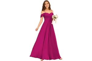 Miao Duo Off Shoulder Long Bridesmaid Dresses 2025 with Pockets A Line Chiffon Formal Dress for Women Wedding MD1201