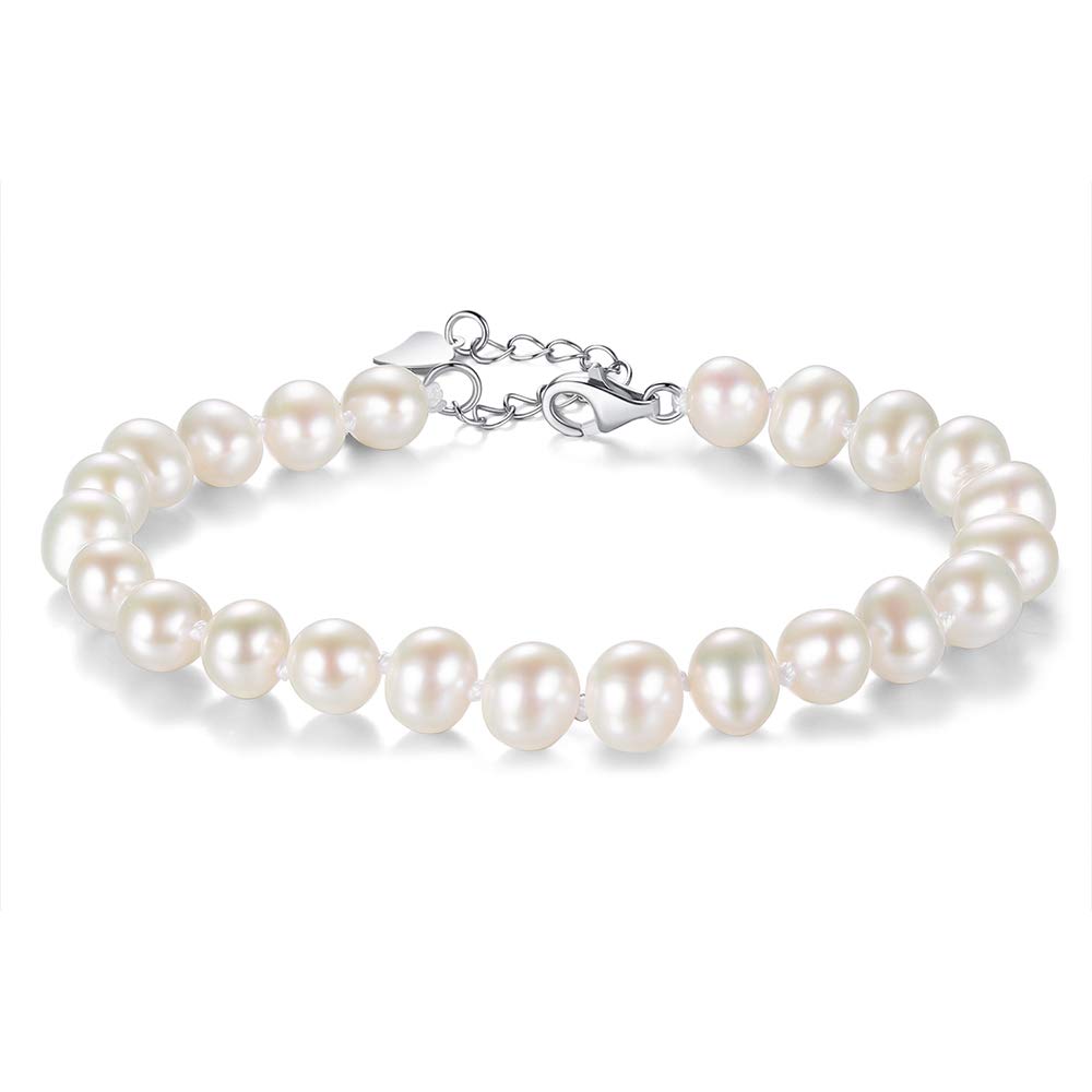 VIKI LYNN AAA 7-8mm Freshwater Cultured Pearl Bracelet for Women Adjustable Chain Wedding Anniversary Jewelry 17cm