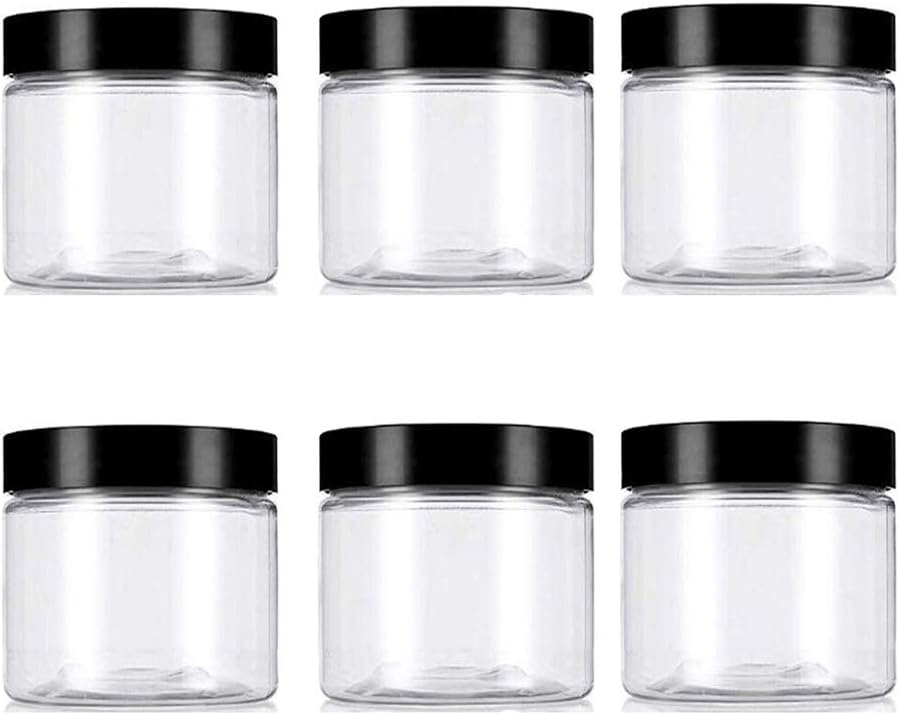 6 Pcs 250ML 8OZ Clear Empty Plastic Jars with Screw-on Lids Bulk Food Storage Containers Slime Containers Mason Jars Stackable Straight Sided Canisters for Dry Goods Nuts Biscuits and More